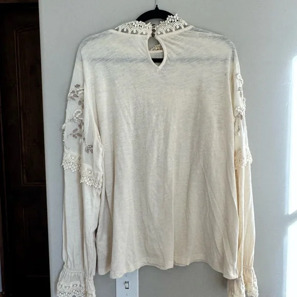 Anthropologie Jenna Lace Bohi Oullover Embroidered Blouse Cream Romantic XL - Picture 9 of 10